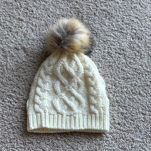 J Crew Cozy Cream Knit Pom-Pom Beanie